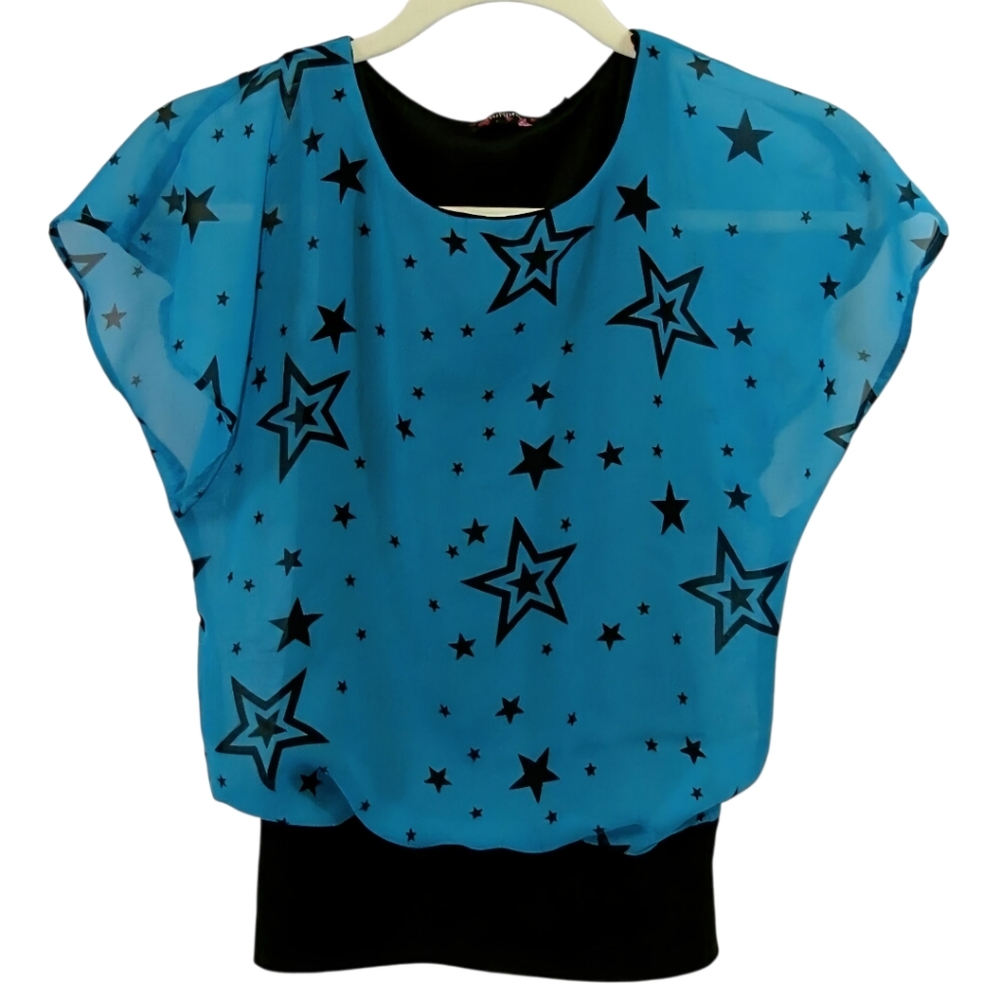 Girls Blue & Black Star Top
